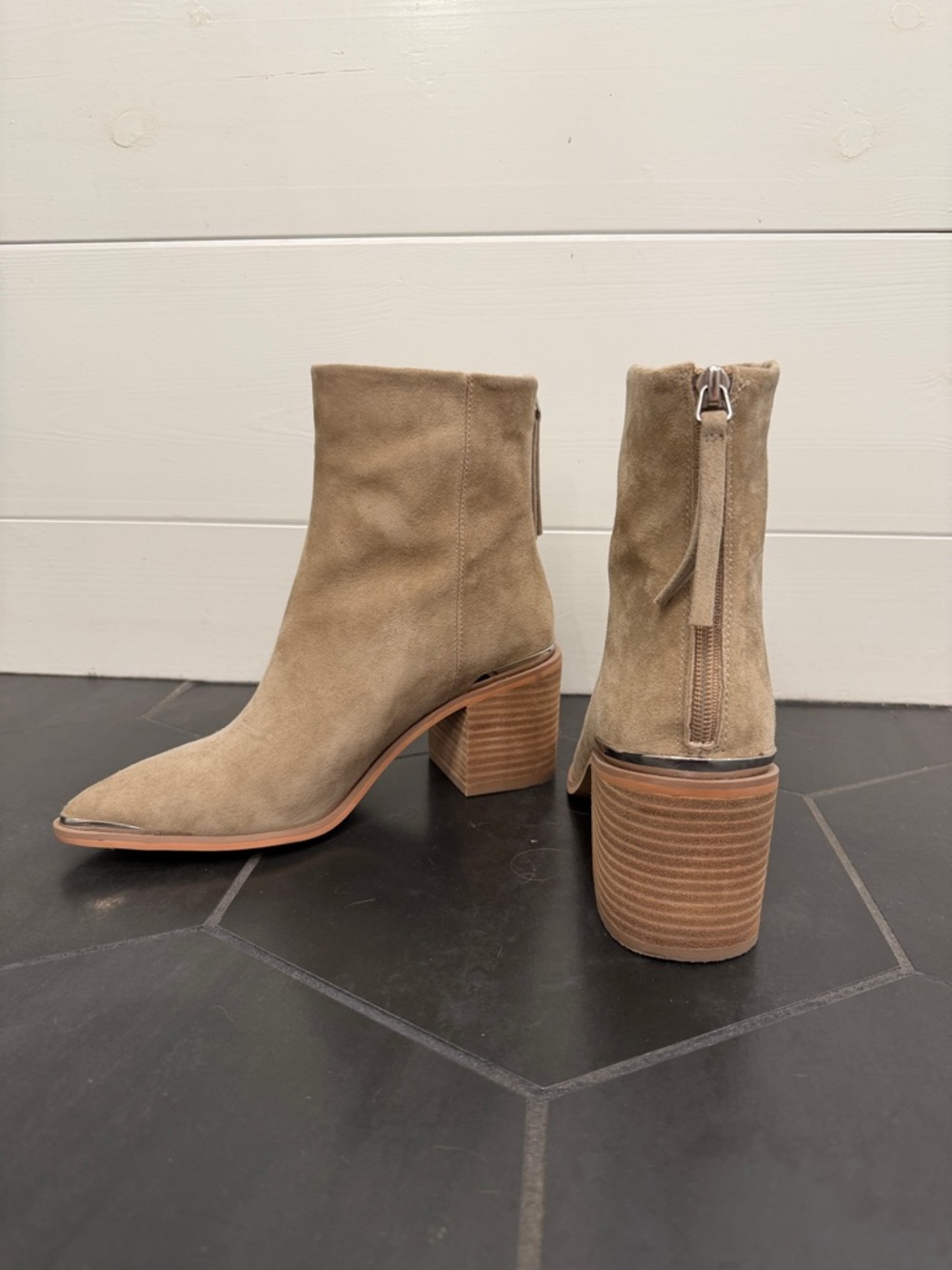 Steve Madden Taupe Suede Pointed Ankle Boots - Picture 4 of 9